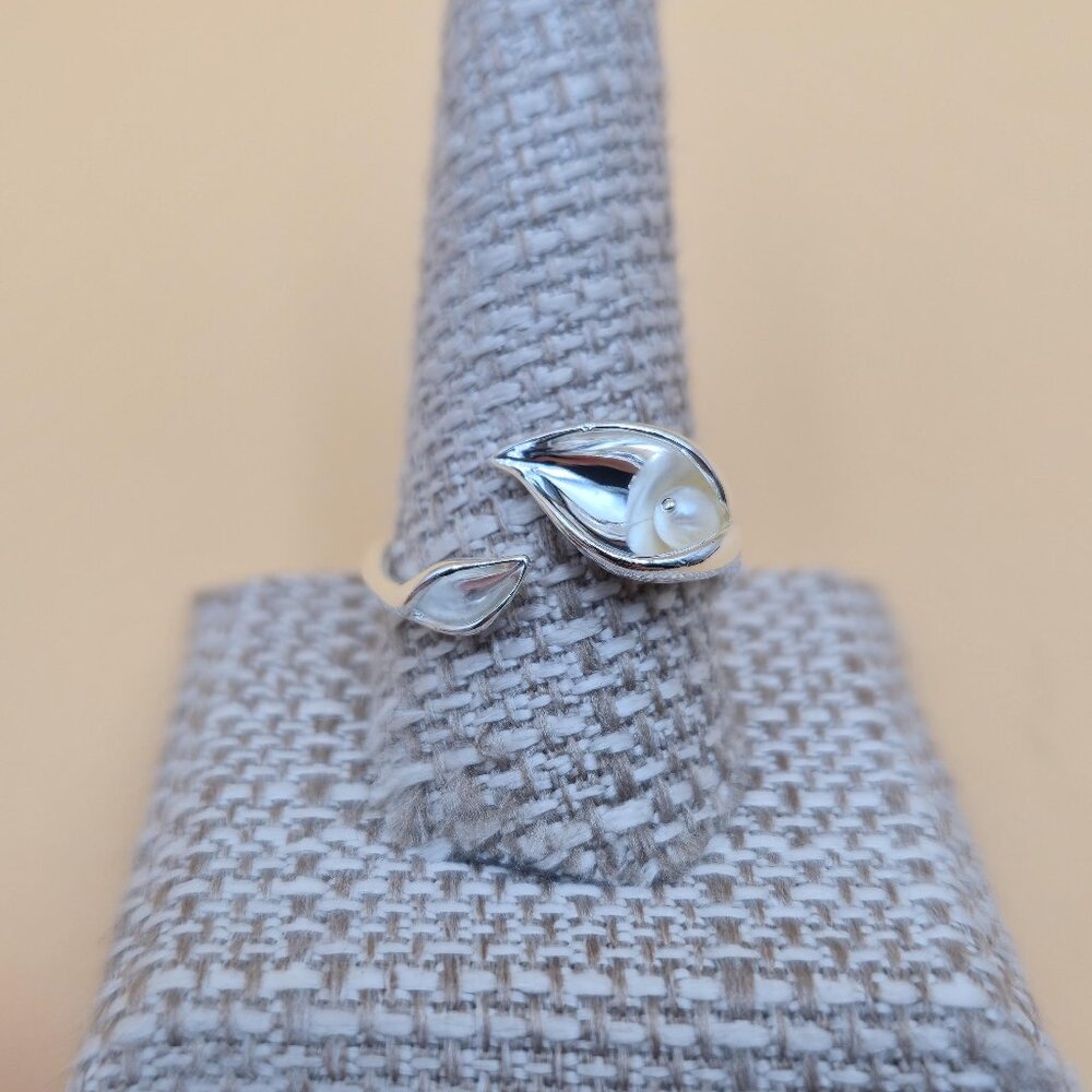 Size 10.5 Sterling Silver Beautiful Nature Style Pearl Ring A4548